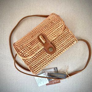 Handmade Rattan NWT Saddle Flap Over Crossbody Bag